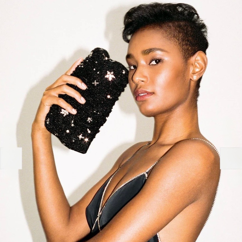 Staud Starry Night Black Hand Beaded Bean Bag Clutch / Shoulder Bag - Picture 4 of 13